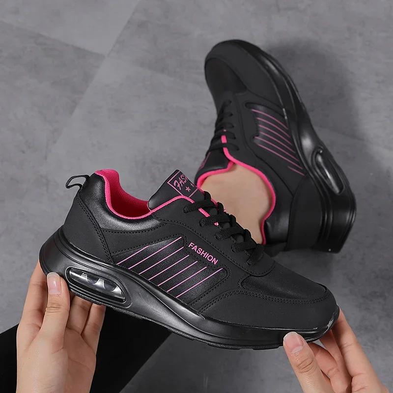 Fashion Women Running Shoes for Gym Waterproof Black Sneakers Sports Chunky Platform Fashion Autumn Non-slip Casual Ladies Fitness Walki