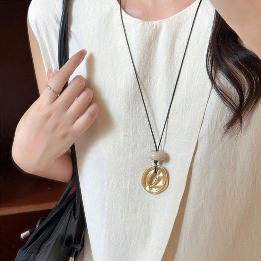 Geometric Oval Stone Pendant Necklaces Matte Color Neck Chain Hollow Necklace  Jewelry Accessories