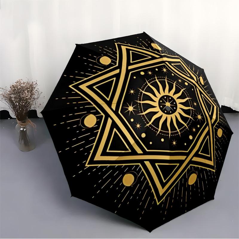 1pc Star Mandala Automatic Open/close Folding Compact Umbrella, 8-Rib Sturdy Canopy, Lightweight Portable, Everyday Use, Gift, Outdoor Umbrella, Trave