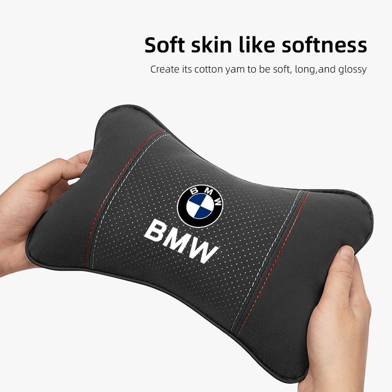 YMZP2 Suede Car Neck Pillow Headrest Lumbar Support Pillow Spine Protect sticker For BMW X5 X3 F40 F10 E34 E39 E90 X6 E30 F20 E46 F30