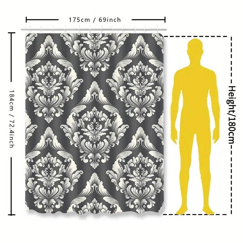 Modern Floral Shower Curtain Setblack And White Damask Print Bath Decor For Home Decoration 3D Waterproof Fabric With Hooks