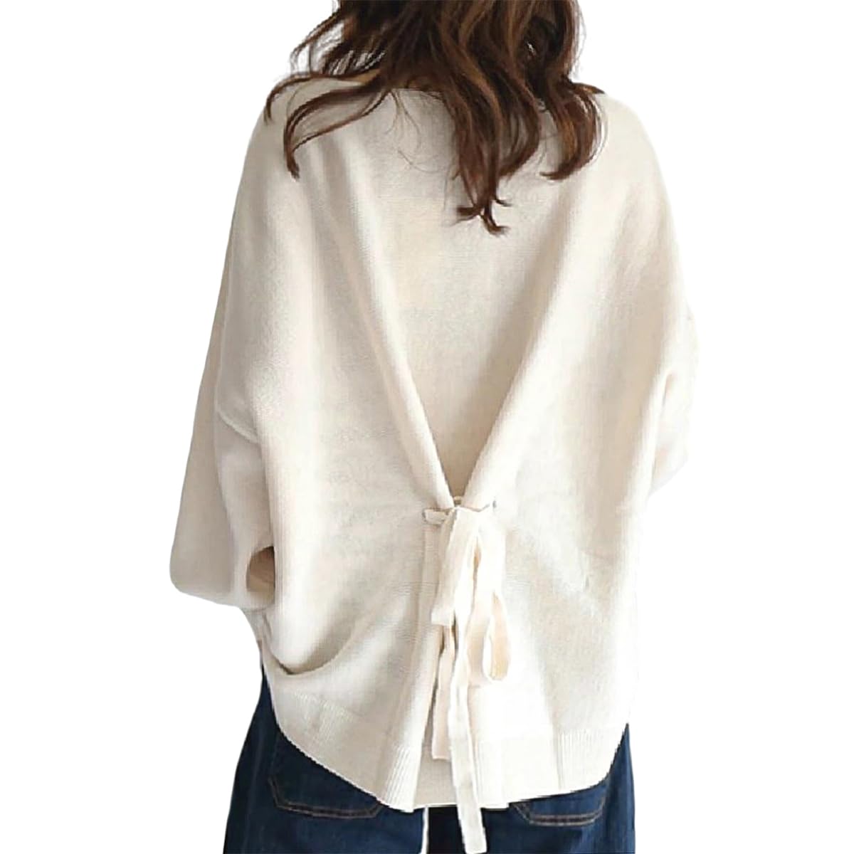 

TeMibery В язаний светр з довгим рубчастим в язанням, вільний, однотонний, круглий виріз, офісний, корейський стиль, жіночий светр, весна/зима, рукав, топ, стрічка, посадка, білий