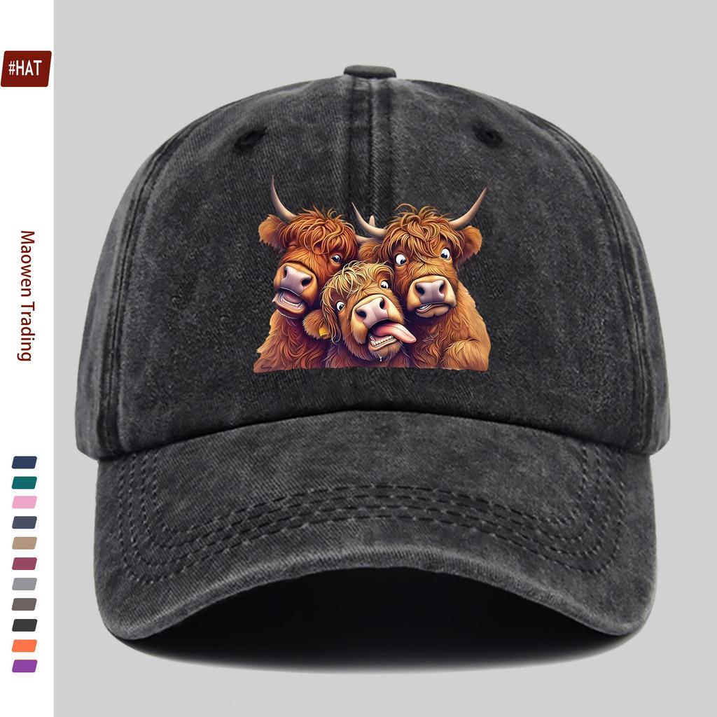 Pc ThreeHead Funny Cow Print Baseball Cap with Cartoon Animal Print Design Sun Hat Travel and Party Decorative Hat Multiple