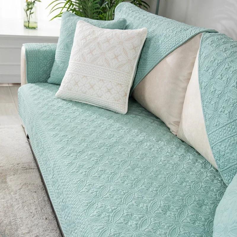 

Летний двухсторонний коврик для дивана из чистого хлопка, сезонная универсальная противоскользящая тканевая подушка, простой однотонный пылезащитный чехол для одежды 70x70cm 1pcs