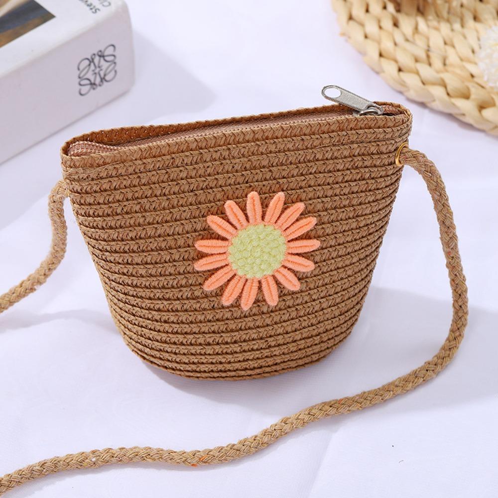 Coin Purse Woven Straw Bag Shell Shape Handmade Summer Beach Bag Shoulder Bags Kid Children