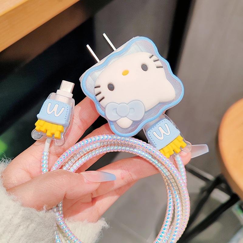 Hello Kitty Ochranný kryt na nabíjecí a datový kabel pro Apple iPhone 18/20W nabíjecí chránič proti zlomení, sada navíječů datového kabelu