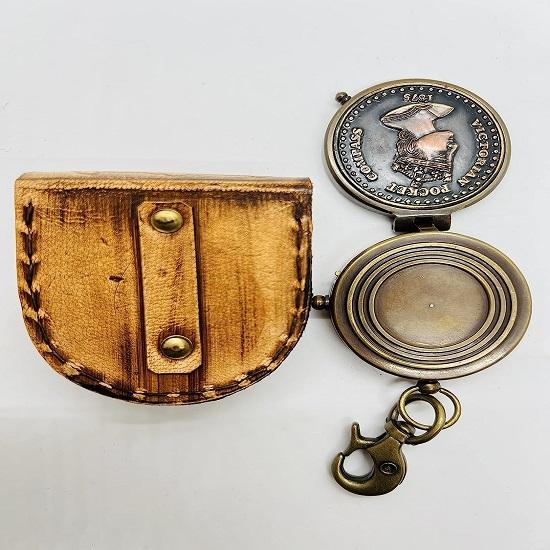 Boy Scout Compass, Brass Compass Hiking Survival for Men with Leather Case, Baptism Gifts for Boys, Men