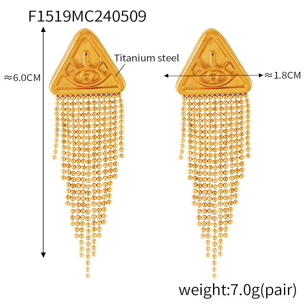 Design Female Hip-Hop Personality Trend Titanium Steel Plated 18K Gold Geometric Devil'S Eye Fringed Earrings Set