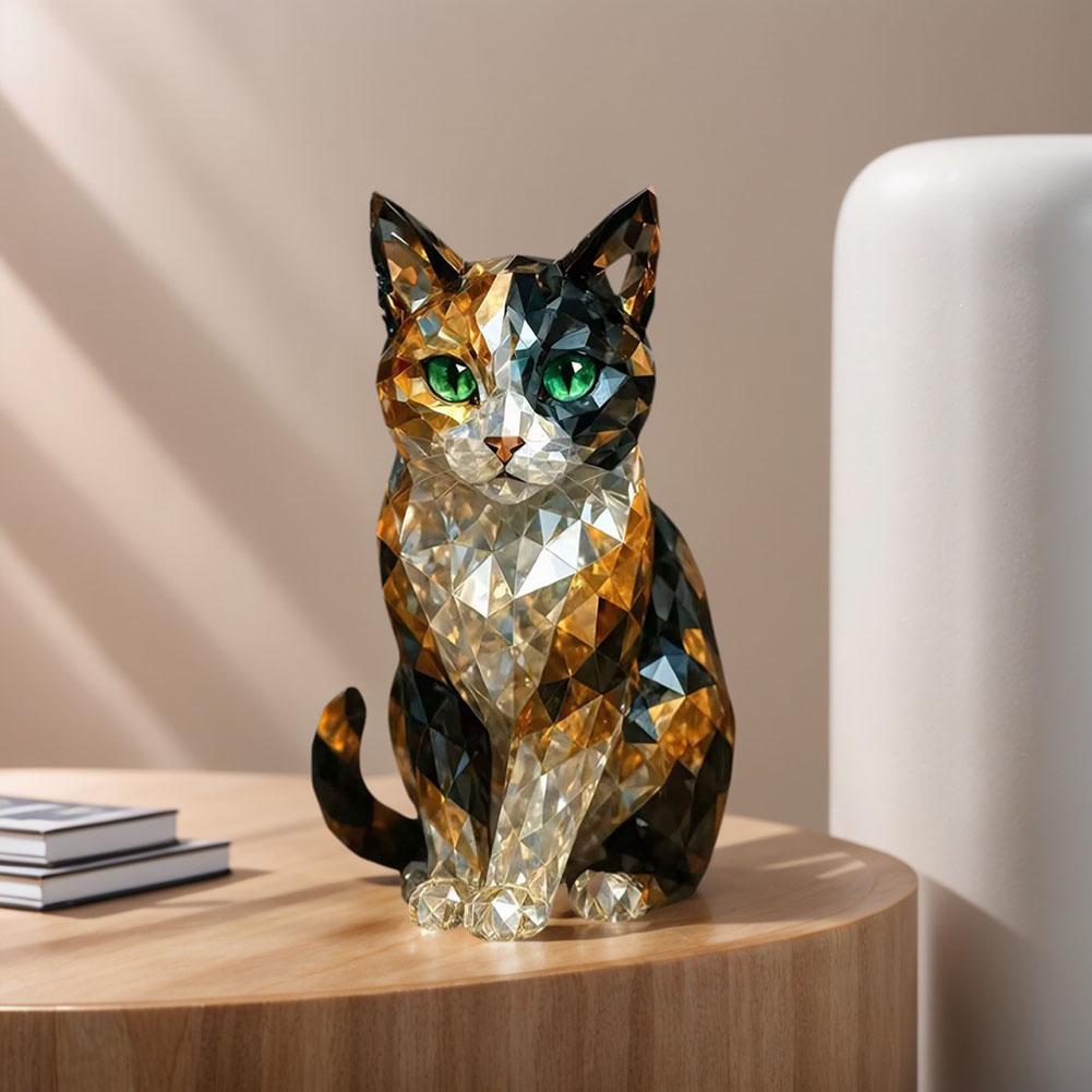 Creative Fake Crystal Cat/Dog Figurines Mini Collectible Art Clear Statue Resin Animal Artwork Sculpture for Home Office Decor
