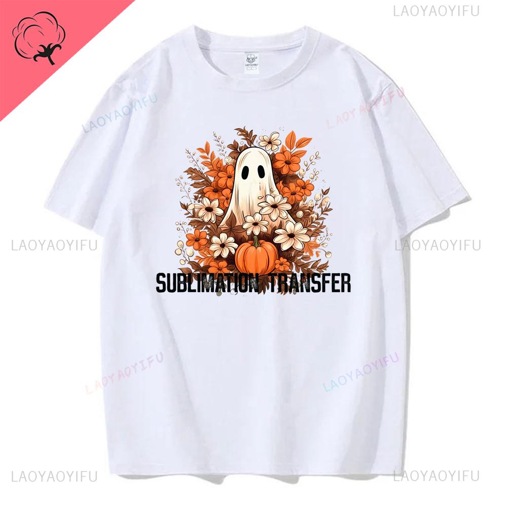 Jack Lanterns  Women Ghost Pumpkin Bat Skeleton Print Round Neck Pullovers Cotton Shirt Graphic T Shirts Y2k Top Harajuku Tops