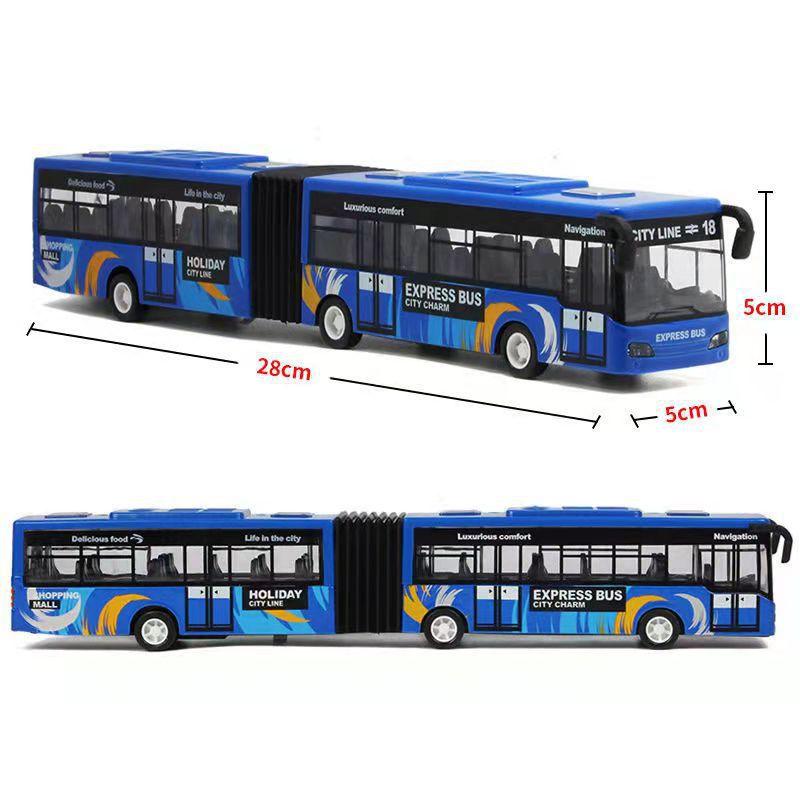 Simulation Bus Alloy Car Model Light Music Pull Back Double Section Bus Children's Sound and Light Toy Car