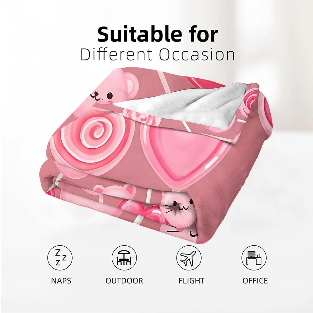 Pink Animal Lollipop Soft Flannel Blanket Breathable Warm Throw for Office Car Sofa Kids Room Birthday Xmas Gift