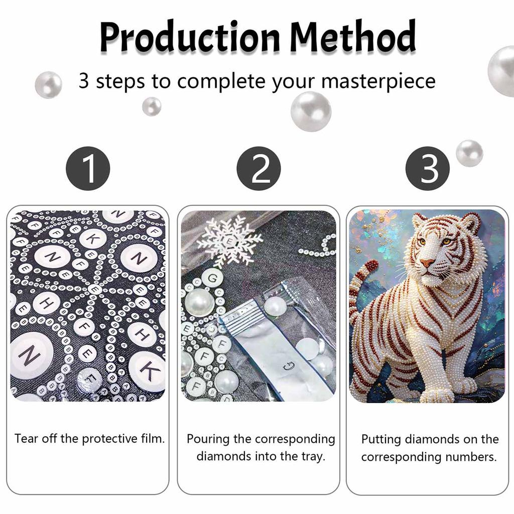 Majestic Tiger Pearl Kit 5D DIY Round Rhinestone Art for Adults Relaxing Handmade Wall Decor National Day Gift Frameless Design