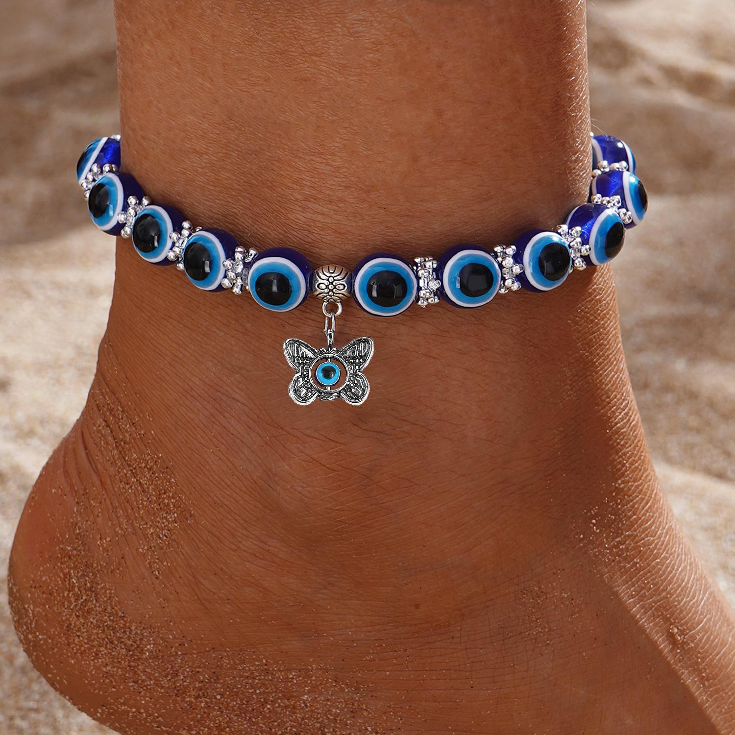

Браслеты на лодыжку Lucky Blue Evil Eye с бусинами для женщин, браслет на лодыжку ручной работы в виде слона, руки Фатимы, бабочки, черепахи, ювелирные изделия