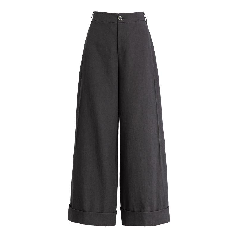 Xin Ge Women's Spring Tencel Cotton High Waist Wide Leg Pants with a Lazy Style Design