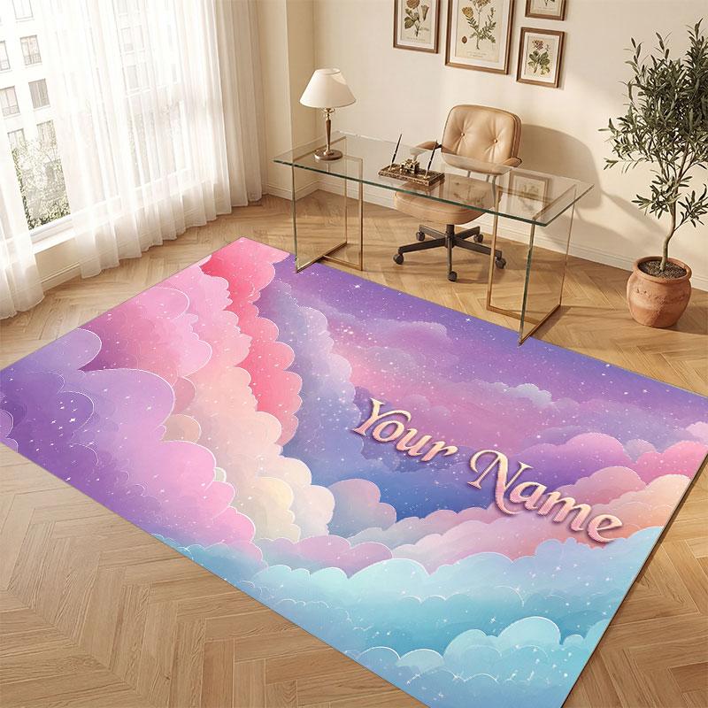 Space Cosmic Theme Crystal Velvet Floor Rug Personalized Custom Name Text Warm Carpet Home Decoration