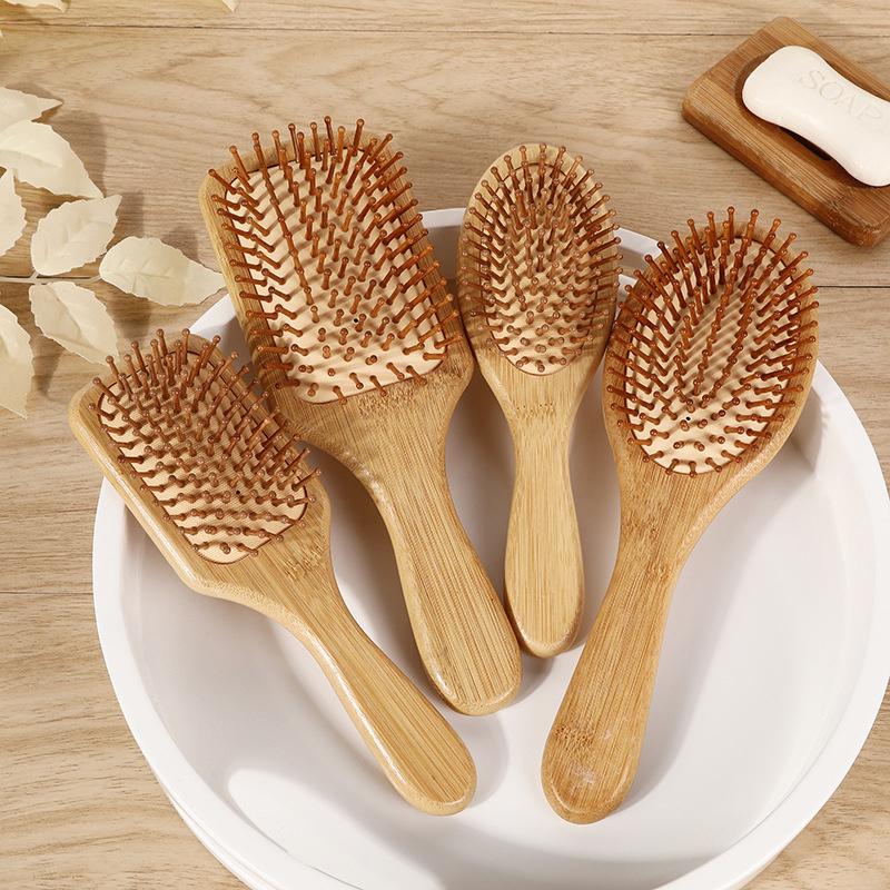 Natural Bamboo Paddle Hair Brush Comb Improve Hair Growth Air Cushion Combs For Scalp Massage Anti-Static No Hair Tangle Comb