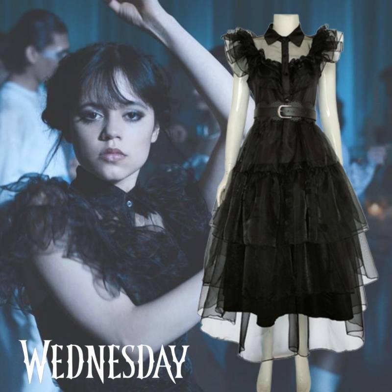 Addams Family Wednesday Costume Anime Ball Women Uniform Outfit Dress Suit