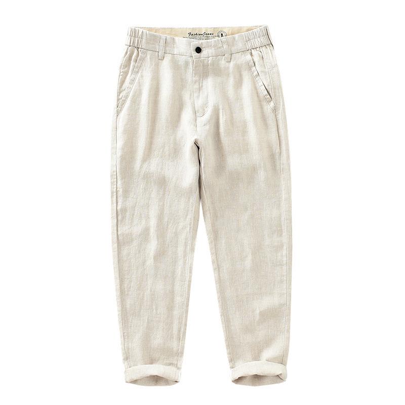 1333 Summer Breathable Japanese-Style Men’s Pure Linen Tapered Pants, Casual Nine-Point Trousers