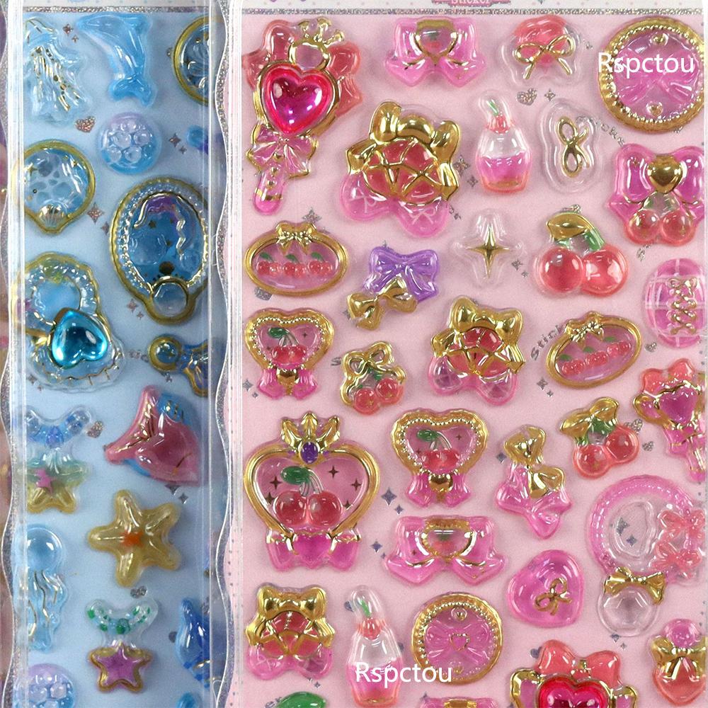 Cute Marine Animals Butterfly Flowers Cartoon 3D Stickers Decals Kawaii Decoration Reward Sticker Toys Gifts