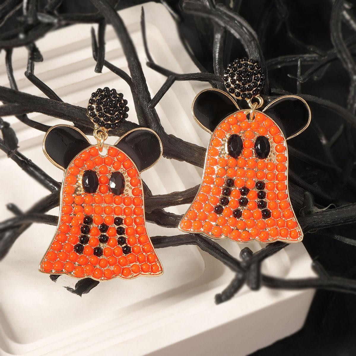 Halloween niche creative design sense Kawaii alloy rice bead ghost earrings, versatile daily women s models жёлтый