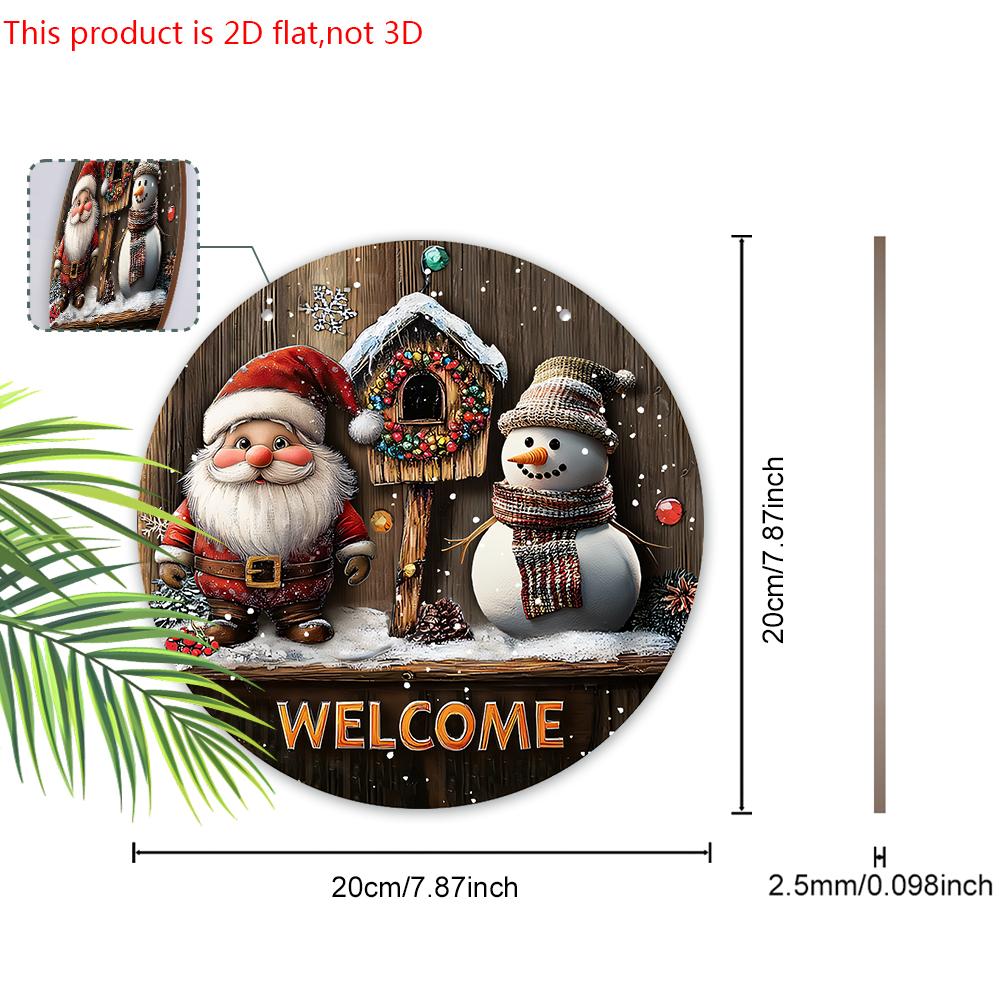 Christmas Wooden Welcome Sign with Santa Claus & Snowman Pattern - Navidad Round Sign for Front Door, Wall Hanging Decor - Ideal Christmas Gift