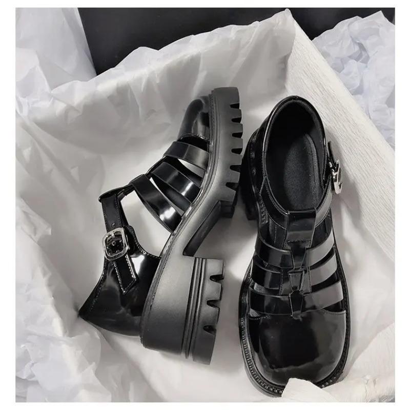Hot Selling 2025 New Baotou Sandals Women's Platform Roman Sandals Retro High Heels with A Line Button Hollowed Women's Shoes