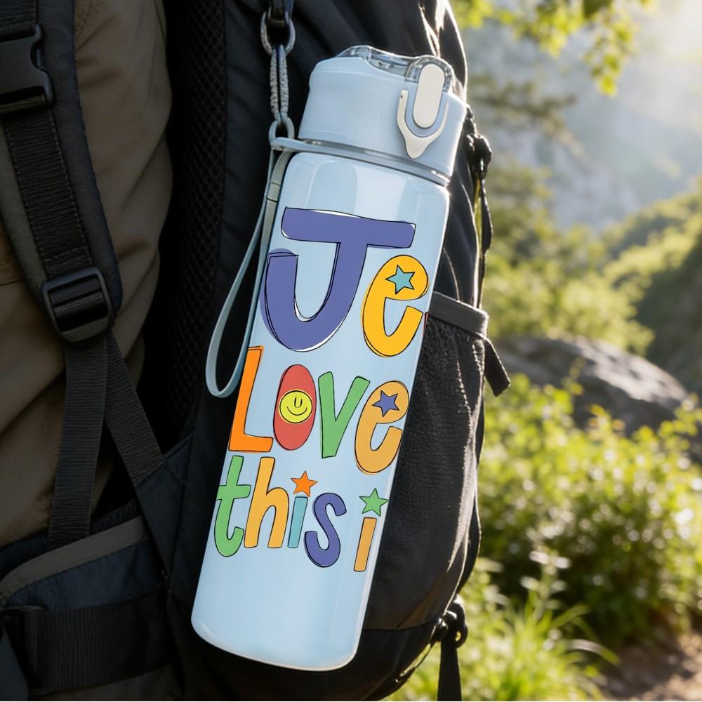 1PC Jesus Loves Me This I Know Print 750ml Color Plastic Sports Water Bottle Leakproof Flip Straw Lid Suitable for Sports Office Home Use