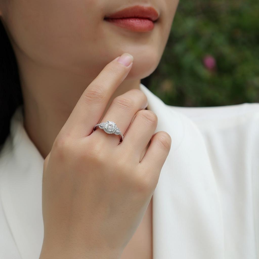 Mode Temperament Ring Damen Nische 925 Silberring 1 Karat Moissanitring