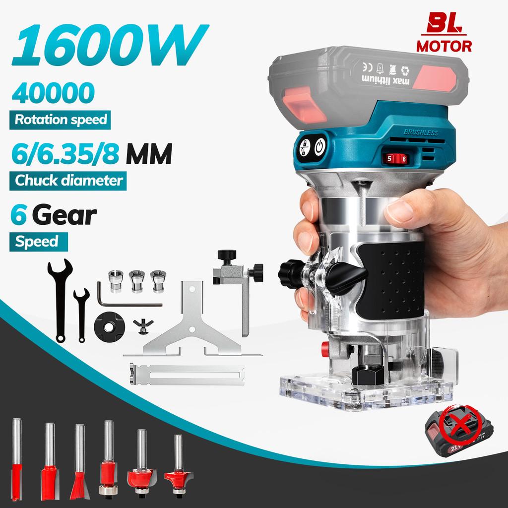 2 in 1 6 Speeds Cordless Wood Router Brushless Electric Hand Trimmer Multi-purpose Woodworking Engraving Milling Cutter