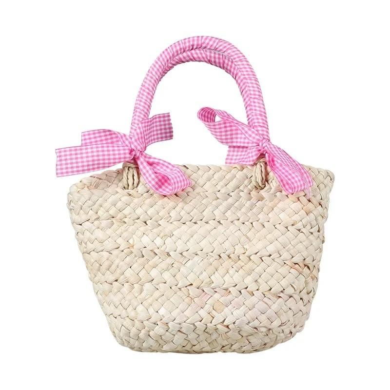 Kids Grass Weave Handheld Bag With Breathable Design For Toddler Travel And Daily Use