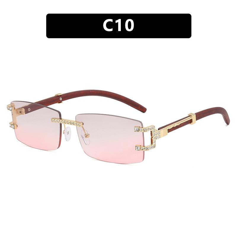 Unisex Rectangle Rimless Women Wood Leg Luxury Brand Designer Trendy Retro Frameless Sun Glasses UV400
