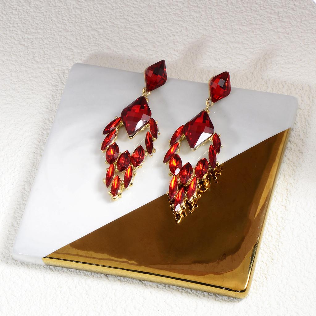 Geometric Crystal Drop Earrings For Women With Electroplated Finish And Party Wear
