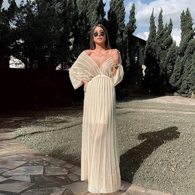 Verano nuevo ropa europea y americana para mujer sexy y fina vestido cuello en V mangas de chal hueco, falda blanca