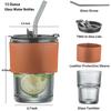 13oz/400ml Tumbler Water Bottle,Sealed Coffee Cups with Straw Lid,Thick Wall Insulated Glass Latte Cup,Amber for Iced Tea Juice
