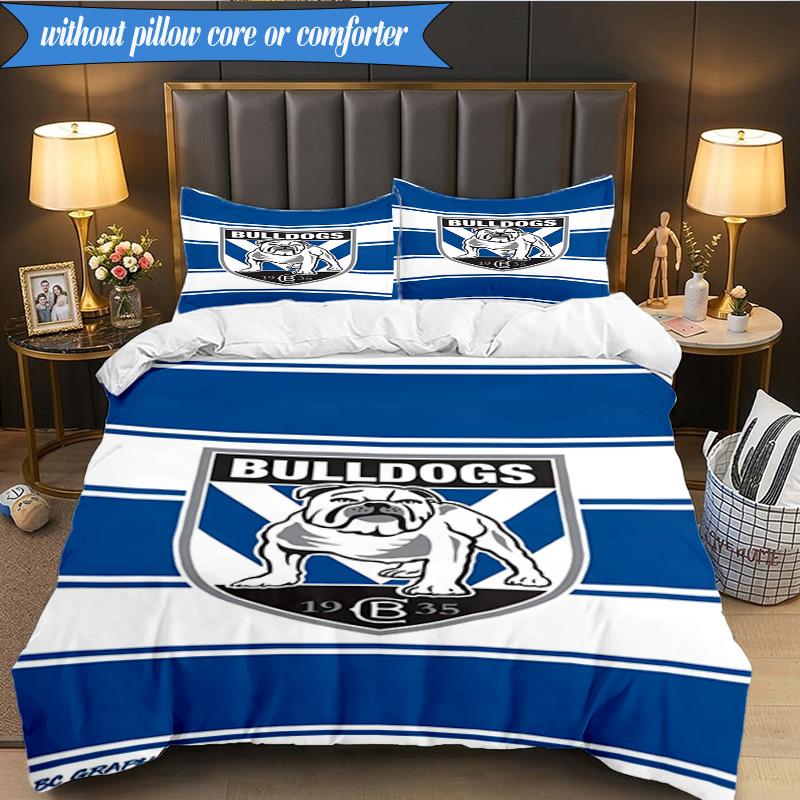 3PCS Bulldogs Team Crest Design Bedding Set 2D Printing (Includes 1 Duvet Cover + 2 Pillowcases Coreless), Bedroom decor,Fan Gift