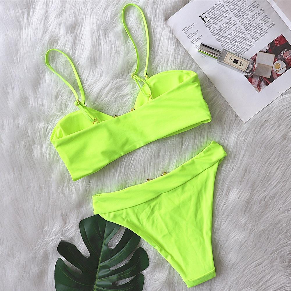 Sexy Bikini Solid Color Strapless High Waist Swimwear Women's Swimwear
