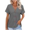 Europe, America Spring and Summer New Solid Color Button Loose Short-sleeved Top T-shirt Women's Spot