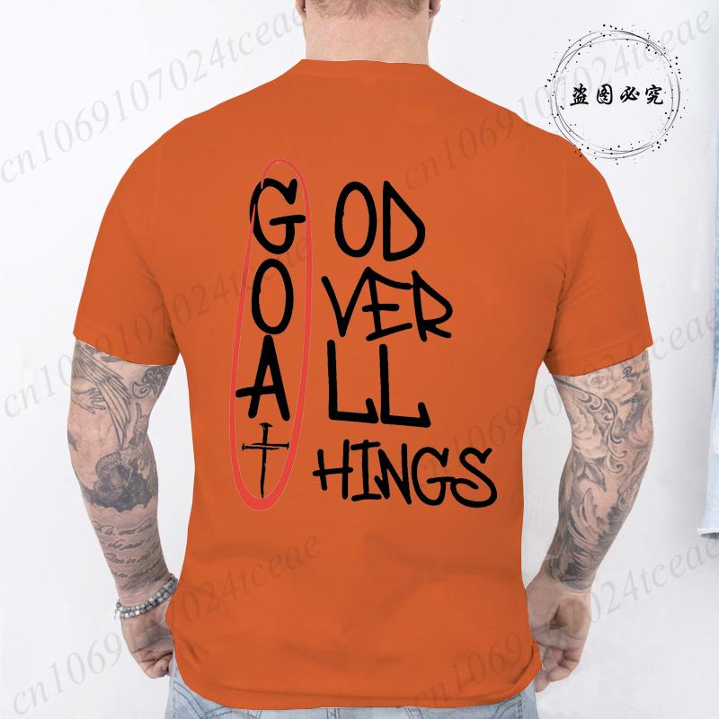 Mens God Over All Things Printed TShirt Oversized Vintage Clothing Graphic Tees for Men Women Short Sleeve Summer Shirts Tops