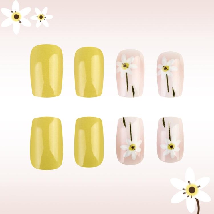 24 szt. Kwadratowe sztuczne paznokcie, naklejane paznokcie, sztuczne paznokcie, fałszywe paznokcie, klej na paznokcie ze wzorami kwiatowymi, francuskie końcówki paznokci