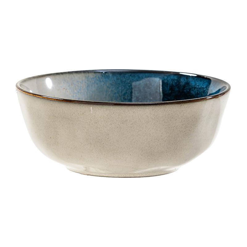 Special Kiln Change Blue Ceramic Bowl Retro Salad Bowl Home Restaurant Tableware Bowl Vegetable Bowl Round Noodle Bowl Soup Bowl