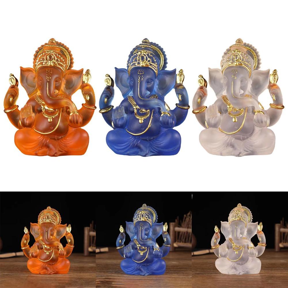 Resin Crafts Ganesha Statue Carving Sitting Buddha Figurine Elephant Trunk Sculpture  Home Decor