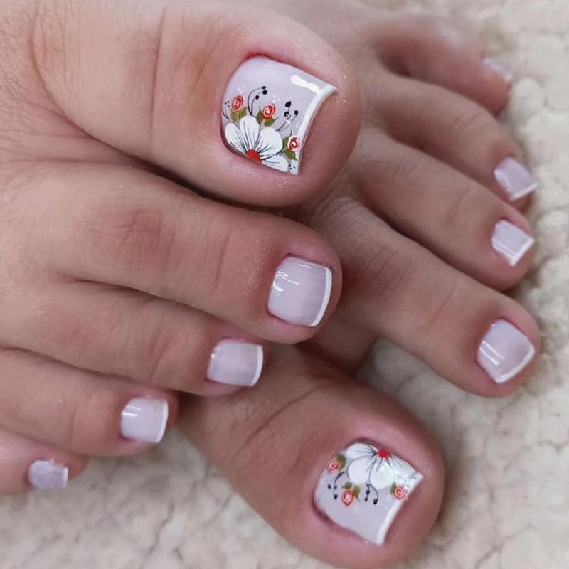 Spring and summer new product foot fake nails rich flower girl nail art sheet simple French finished fake nails