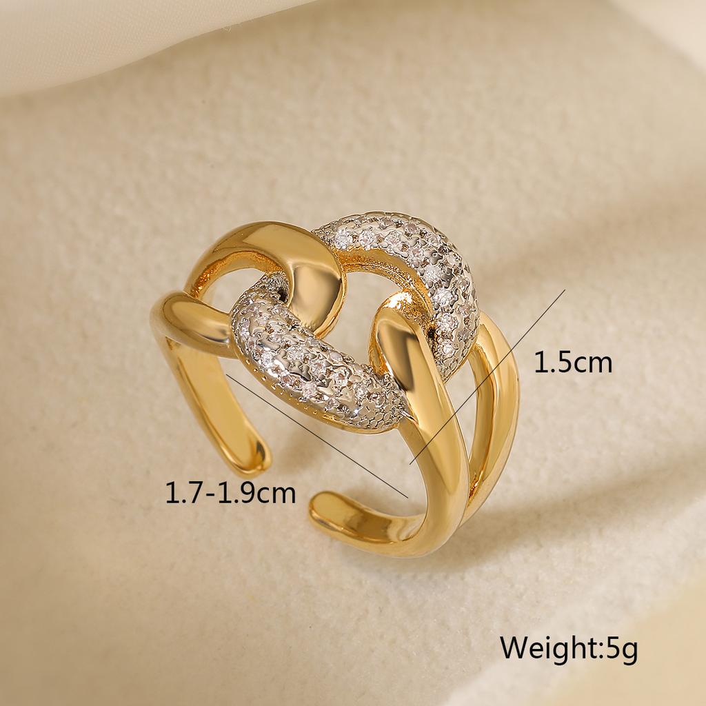 Two-Tone Geometric Open Cubic Zirconia Ring for Women, Adjustable Ins Fashion Jewelry, Minimalist Luxury Gift
