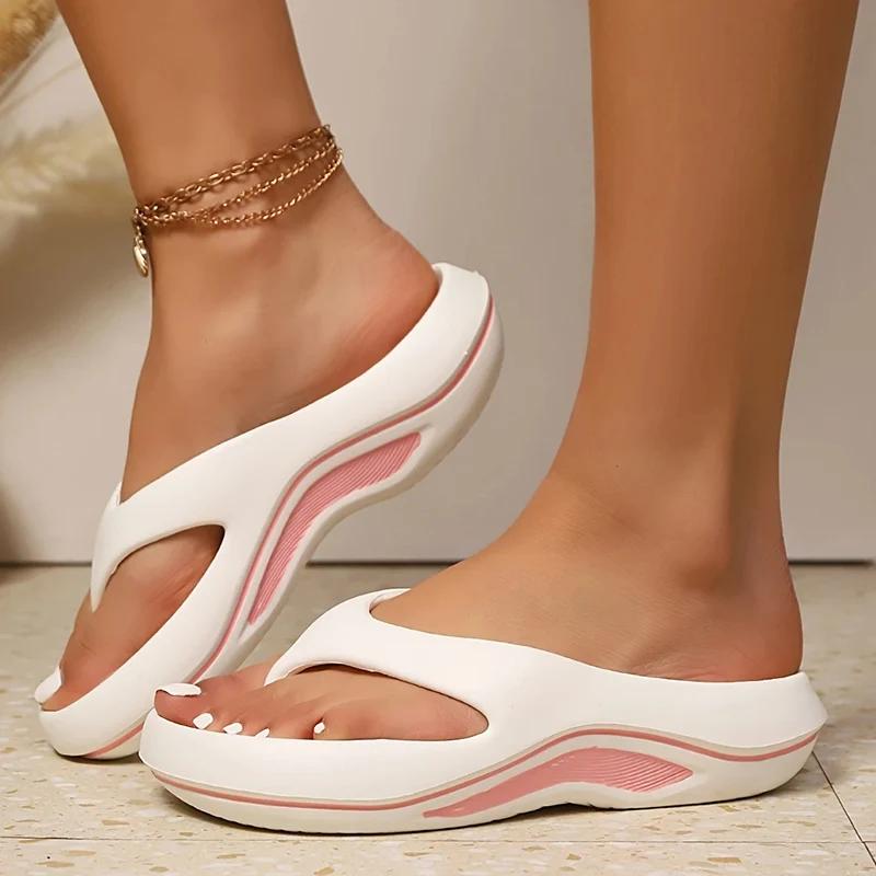 Mode Damen Sommer Mode EVA Flip Flops Komfort Dicke Sohle Rutschfest Strand Badeschuhe Frau Weiche Sohle Zehensteg Plateau Sandalen 2025
