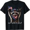 Red White & Feral Funny Patriotic Raccoon Rock 4th of July T-Shirt