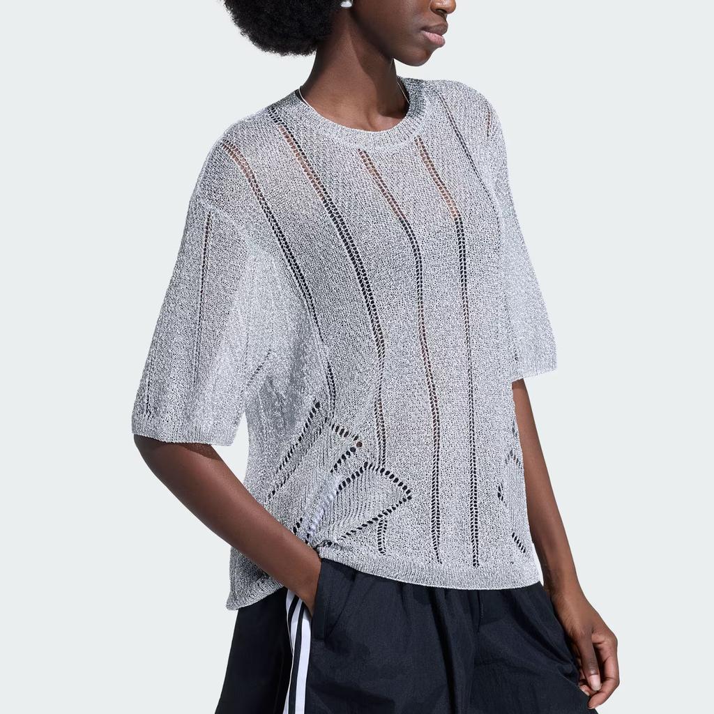 Adidas Originals Adilenium Silver Jersey Loose Fit Round Neck Short Sleeve Knit Top Women tops KZ5061