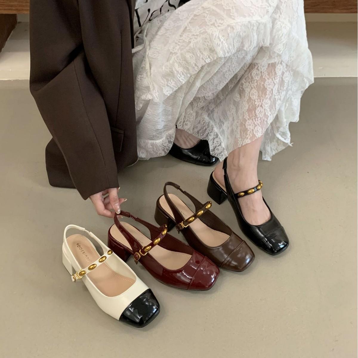 

2025 new round head with thick middle heel color matching versatile OL single shoes fashion commuter work women s single shoes 39 бордовый