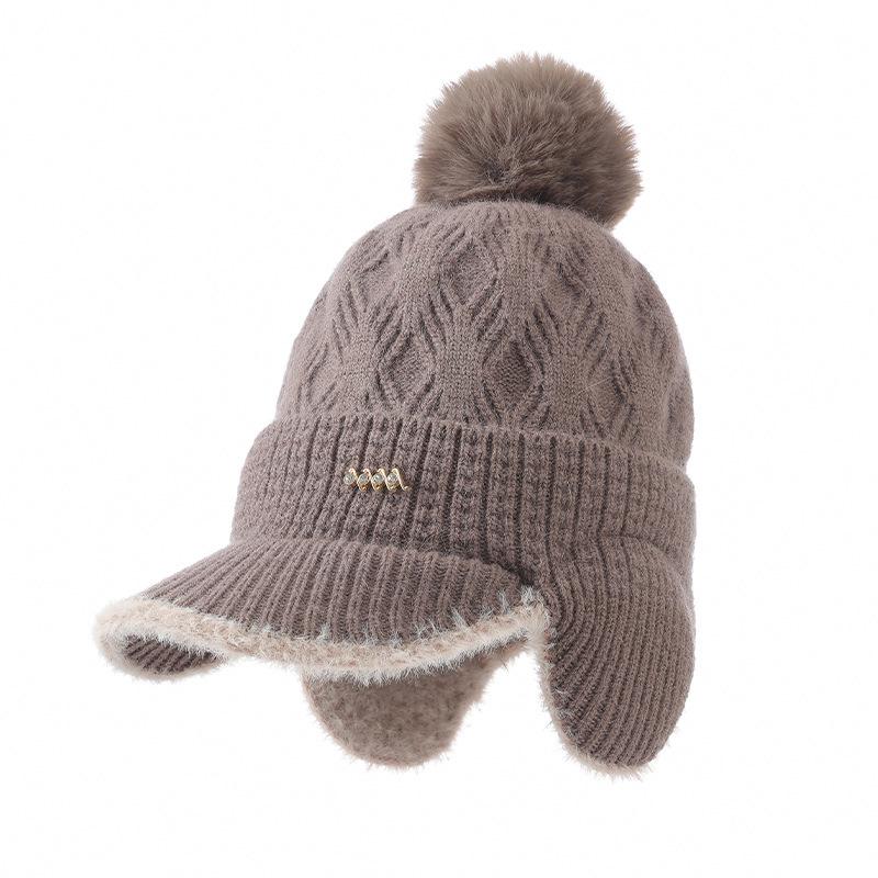 Autumn and Winter Velvet Warm Duck Knitted Hat Outdoor Leisure Cold Wind Snow Ear Hat Women's Winter Knitted Wool Hat Outdoor Travel Windproof Hat