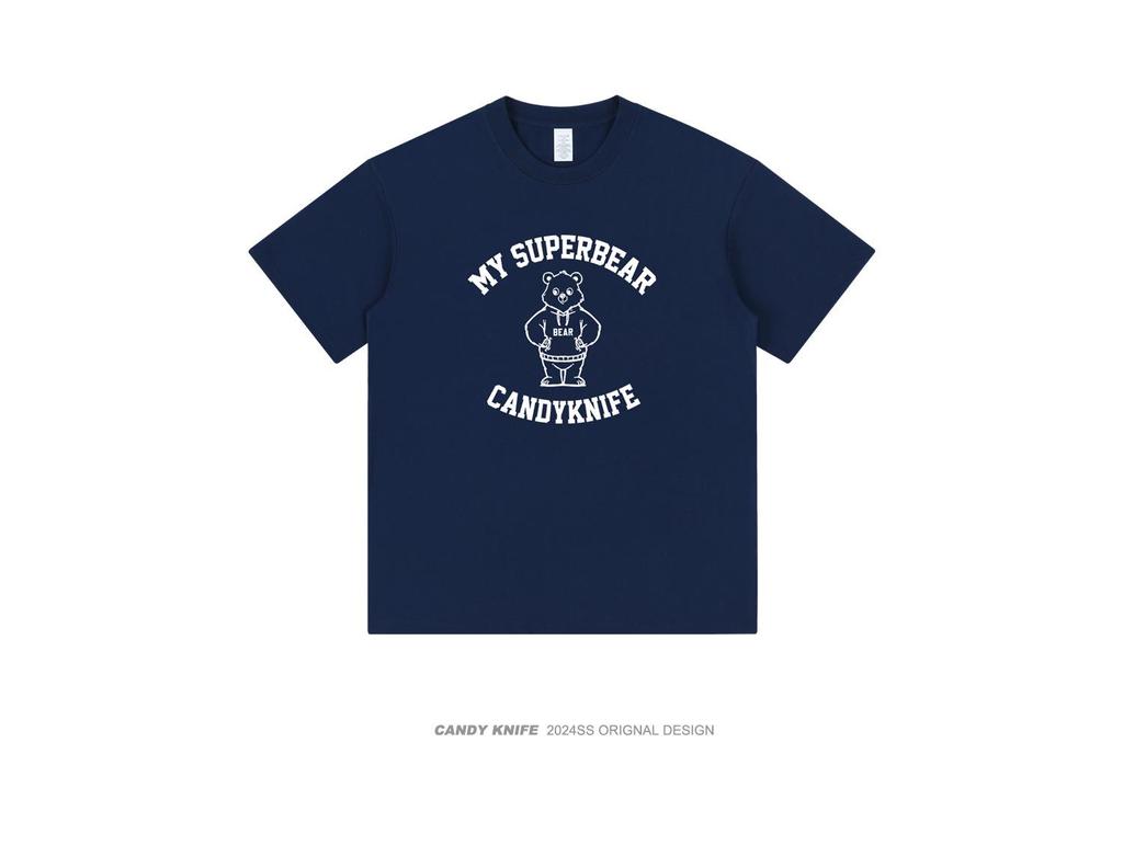 Unisex Oversized Bear Print Retro T-Shirt - Pure Cotton, Short Sleeve